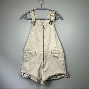 Free people paisley pocket denim short zip up overalls size 8
